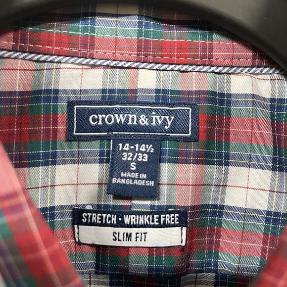 Crown and Ivy Button Down Plaid Shirt Small Slim Fit Stretch Wrinkle Free Men's - Picture 5 of 8